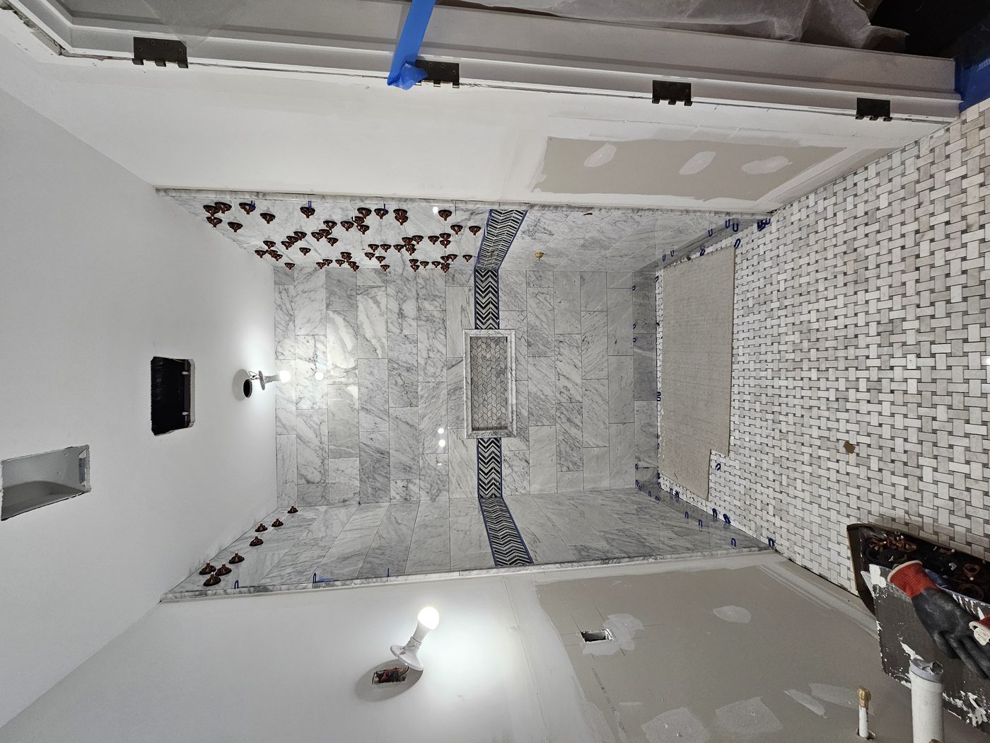 Custom Tile Shower — Marble & Mosaic